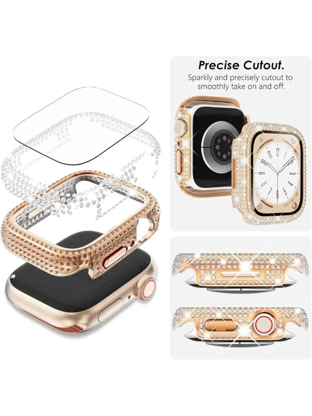 Stylish Metal Band & Bling Rhinestone Case for Apple Watch 38mm-46mm - Women’s